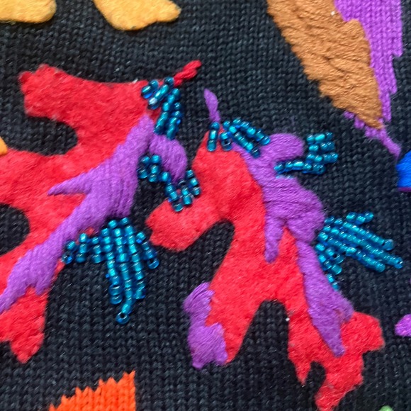 Michael Simon Vintage Fall Leaves Beaded Knit Cardigan Sweater Black XL Season - Picture 7 of 12